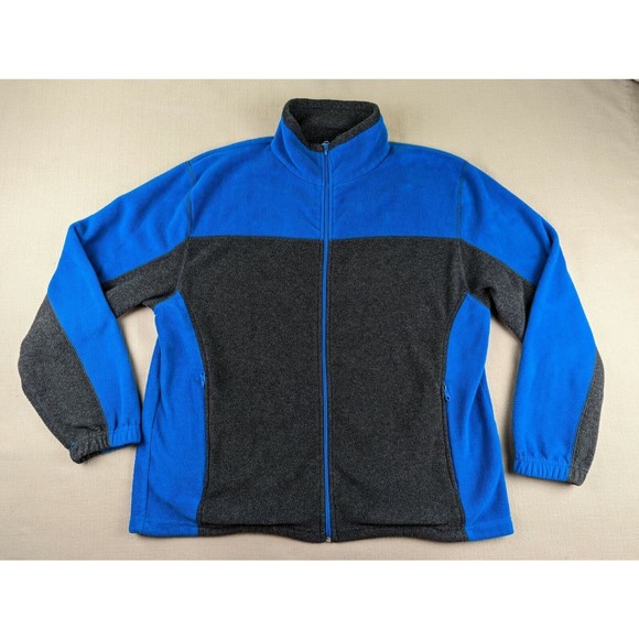 Basic Concepts Mens Sz L Fleece Jacket Long Sleeve Collared Full Zip Blue Black - Picture 1 of 8